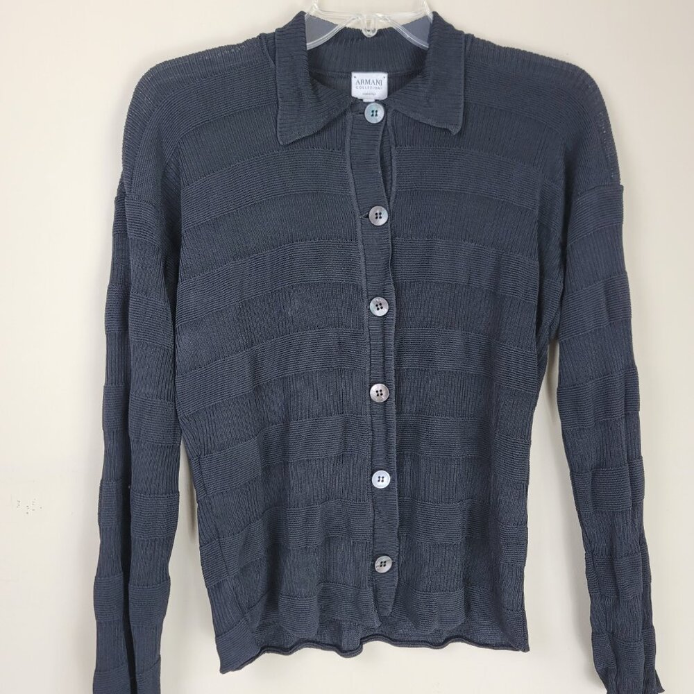 Armani Collezioni Knit Cardigan Women's 44 Black Button Front Long Sleeve - Picture 5 of 8